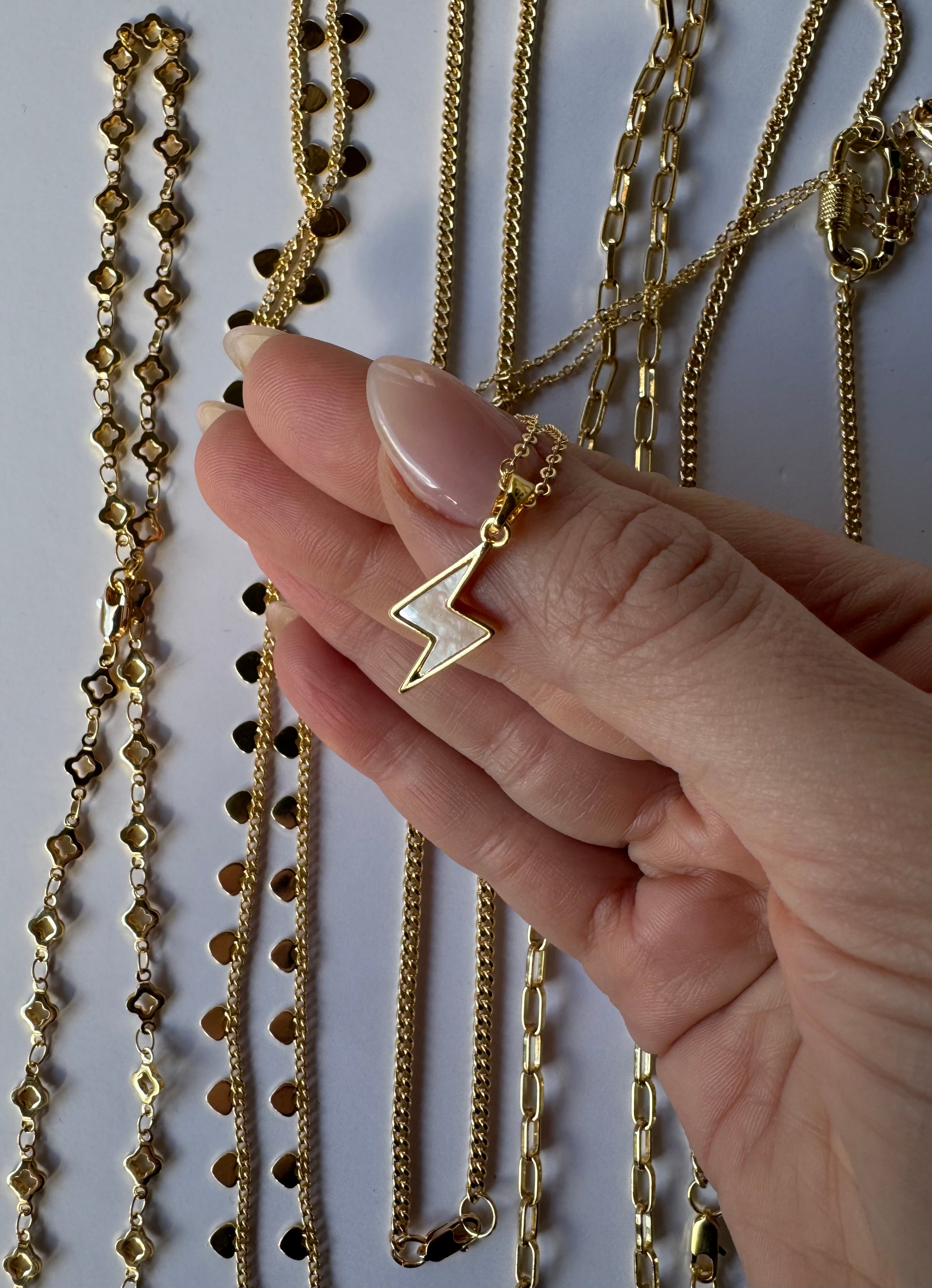Pearl Lightening Bolt Pendant Necklace