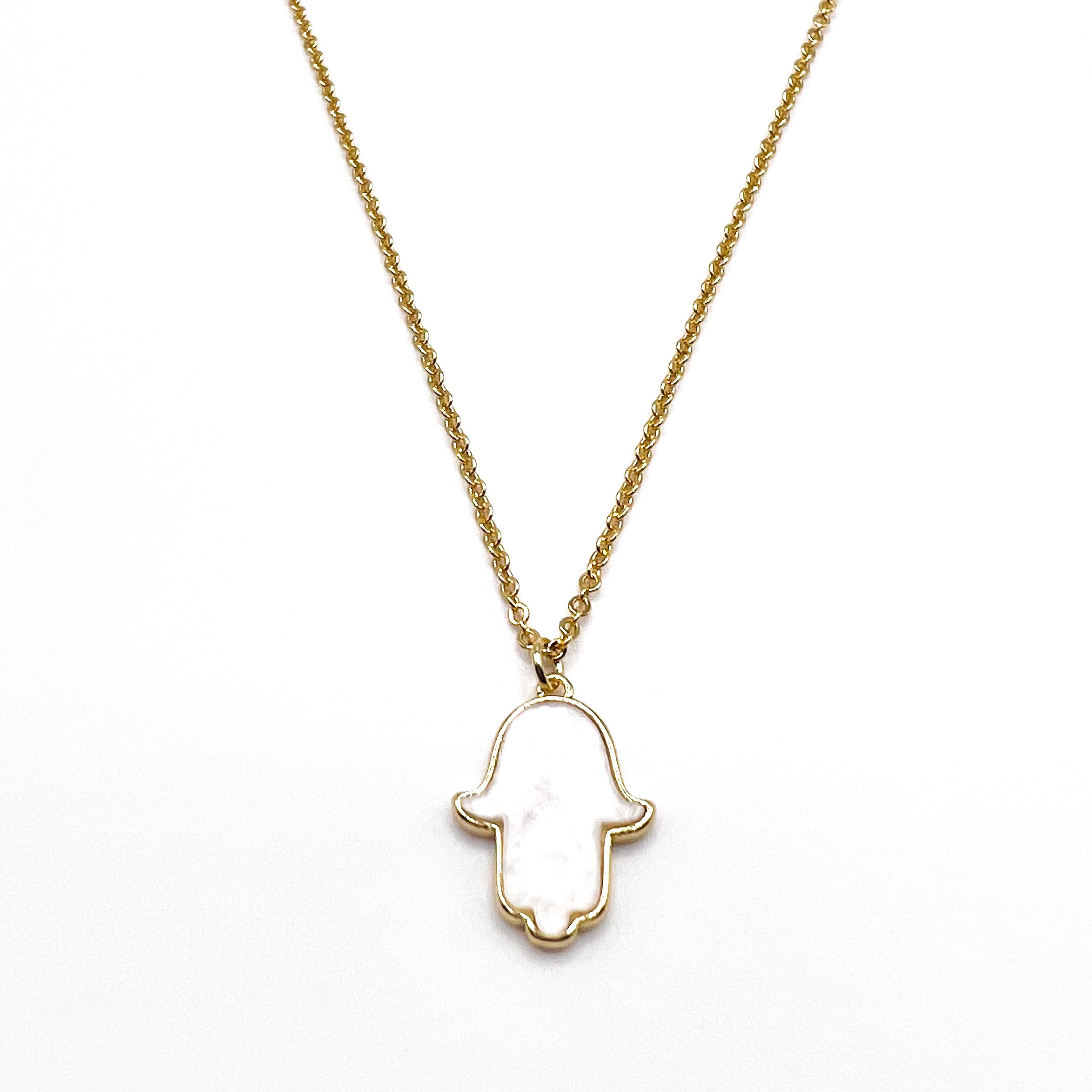 Pearlescent Hamsa Pendant Necklaces