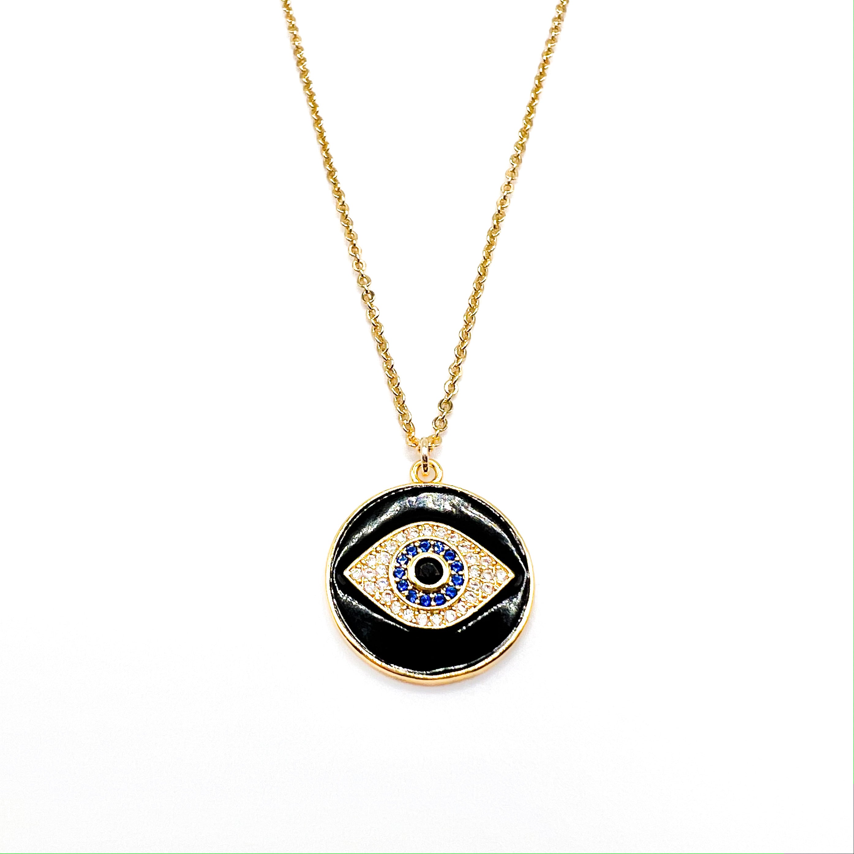 Black Enamel Protection Eye Pendant Necklaces